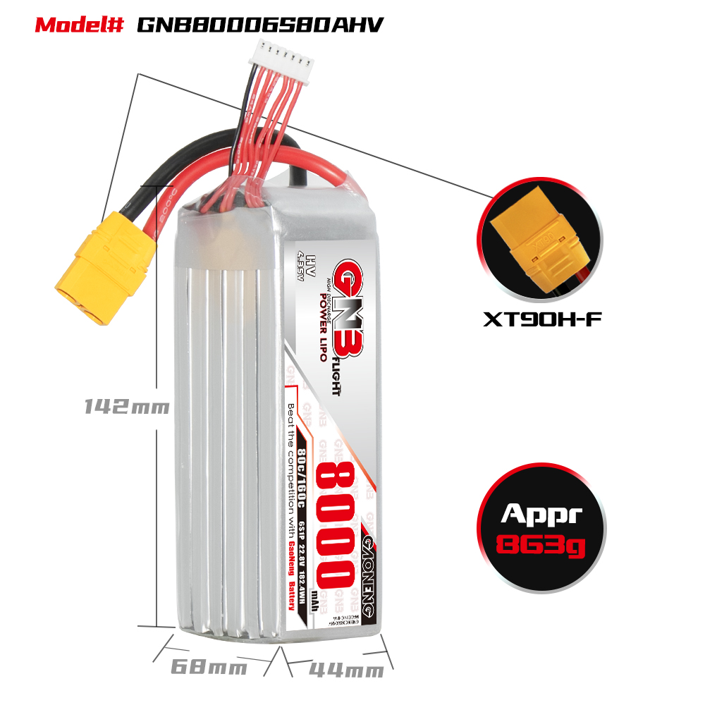 GAONENG GNB HV 6S 22.8V 8000mAh 80C LiPo Battery XT90