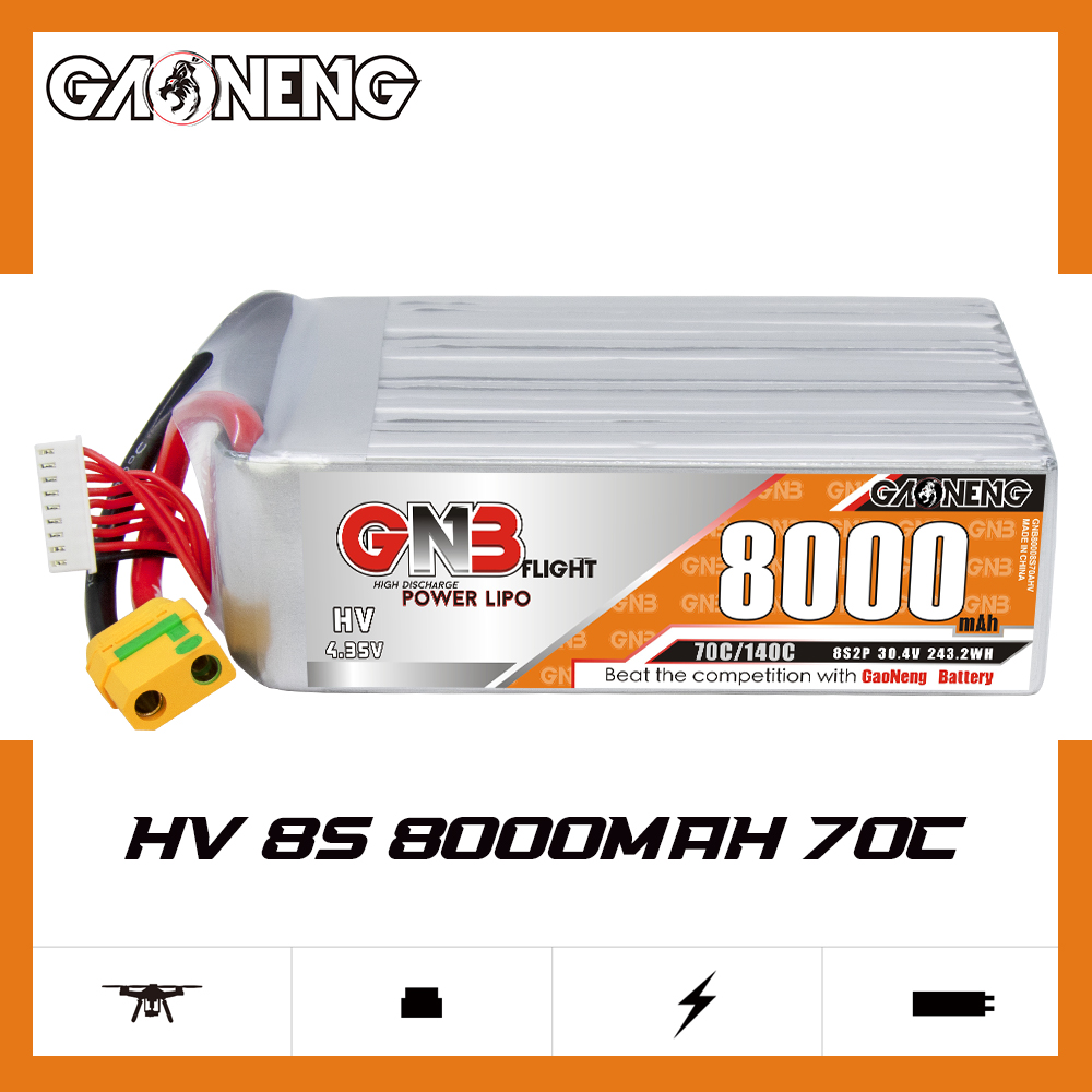 GAONENG GNB HV 8S2P 30.4V HV 8000mAh 70C XT90S LiPo Battery