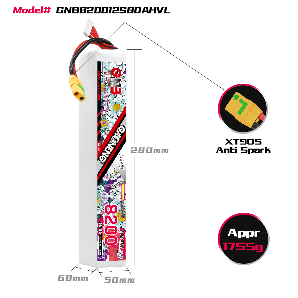 GAONENG GNB 12S 45.6V HV 8200mAh 80C LiPo Battery XT90S