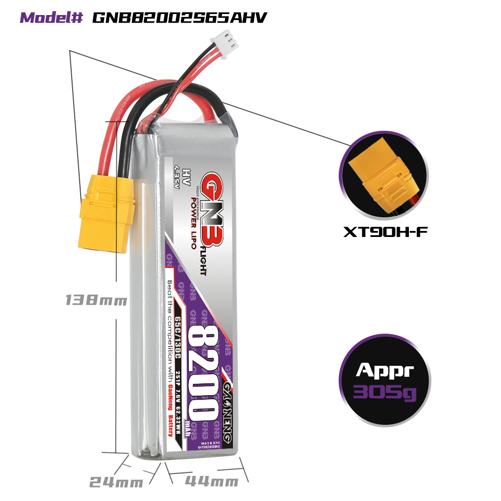 GAONENG GNB HV 2S 7.6V 8200mAh 65C XT90 LiPo Battery