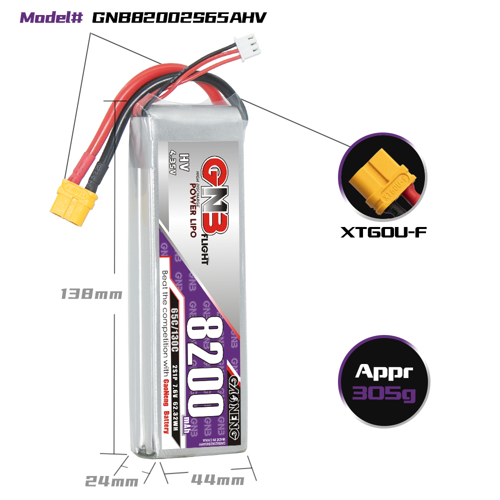 GAONENG GNB HV 2S 7.6V 8200mAh 65C XT60 LiPo Battery