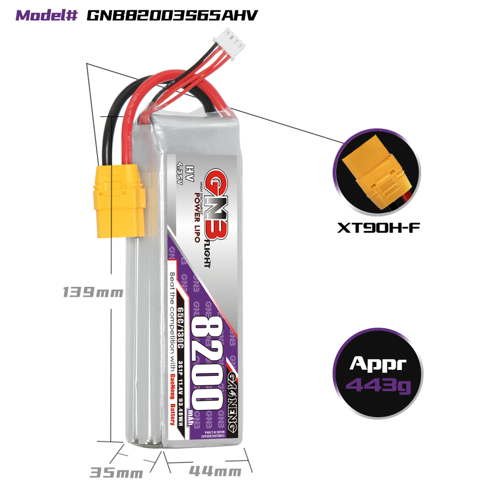 GAONENG GNB HV 3S 11.4V 8200mAh 65C XT90 LiPo Battery
