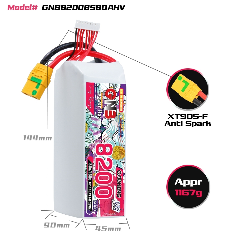 GAONENG GNB HV 8S 30.4V 8200mAh 80C XT90S LiPo Battery