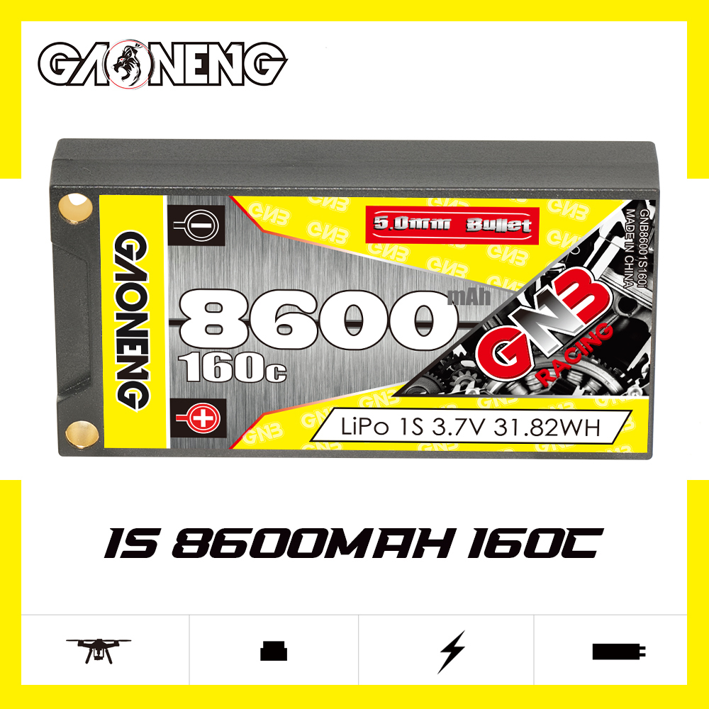 GAONENG GNB 1S 3.7V 8600mAh 160C 5mm Bullet Hard Case LiPo Battery