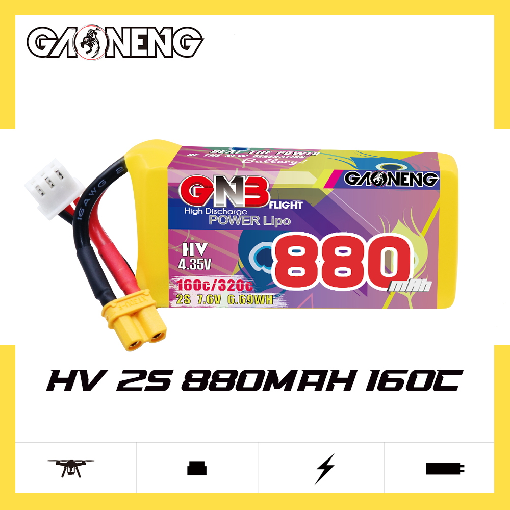 GAONENG GNB LiHV 2S 7.6V 880mah 160C XT30 LiPo Battery