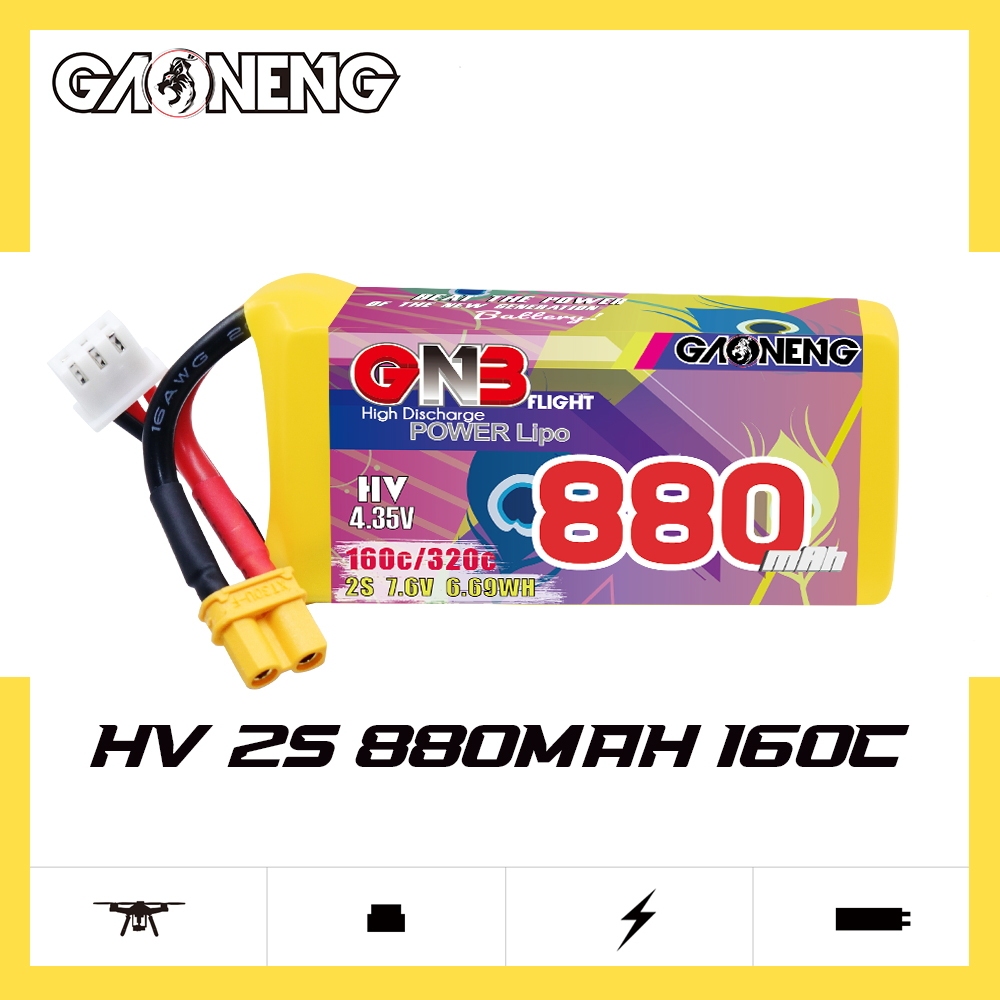 GAONENG GNB LiHV 2S 7.6V 880mah 160C XT30 LiPo Battery
