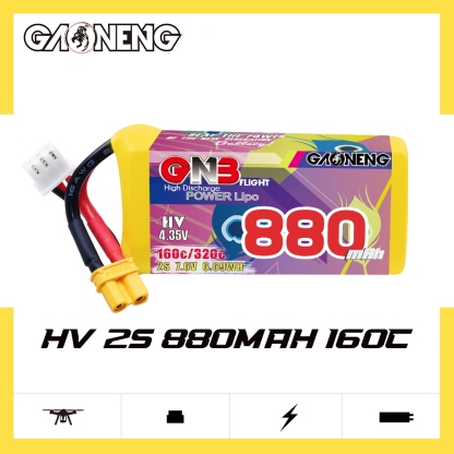 GAONENG GNB LiHV 2S 7.6V 880mah 160C XT30 LiPo Battery