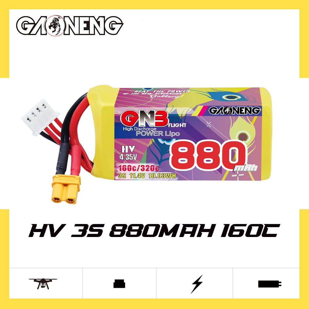 GAONENG GNB LiHV 3S 11.4V 880mAh 160C XT30 LiPo Battery