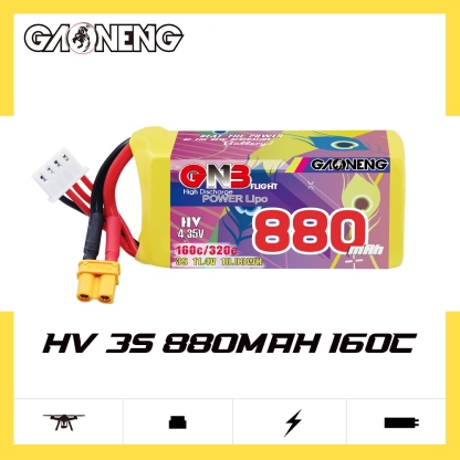 GAONENG GNB LiHV 3S 11.4V 880mAh 160C XT30 LiPo Battery