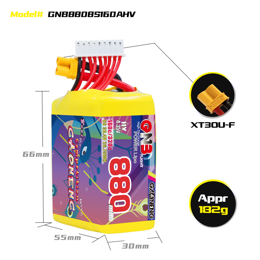 GAONENG GNB LiHV 8S 30.4V 880mAh 160C XT30 Connector LiPo Battery