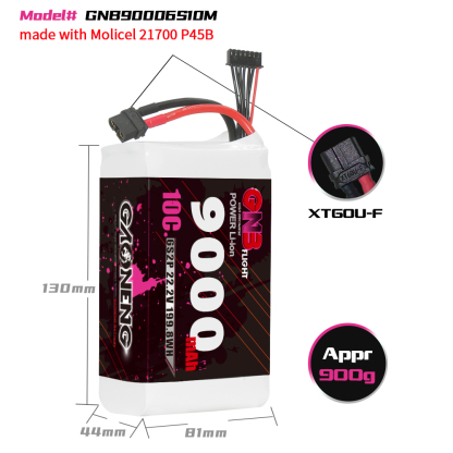 GAONENG GNB 6S 22.2V 9000mah 10C XT60 Li-ion Battery made with Molicel 21700 P45B