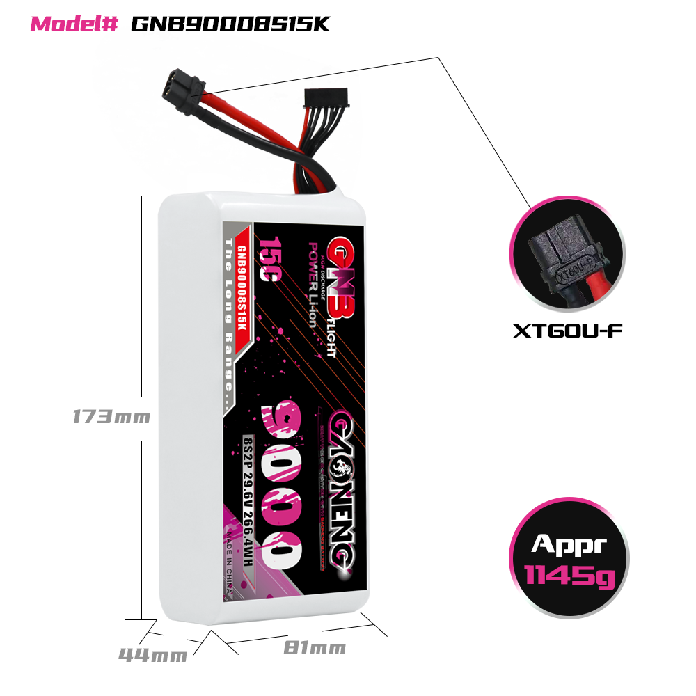 GAONENG GNB 8S2P 22.2V 9000mah 15C XT60 Li-ion Battery