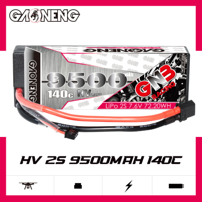 GAONENG GNB LiHV 2S 7.6V 9500mAh 140C Cabled Hard Case LiPo Battery XT60