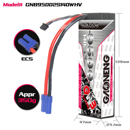 GAONENG GNB LiHV 2S 7.6V 9500mAh 140C Cabled Hard Case LiPo Battery EC5