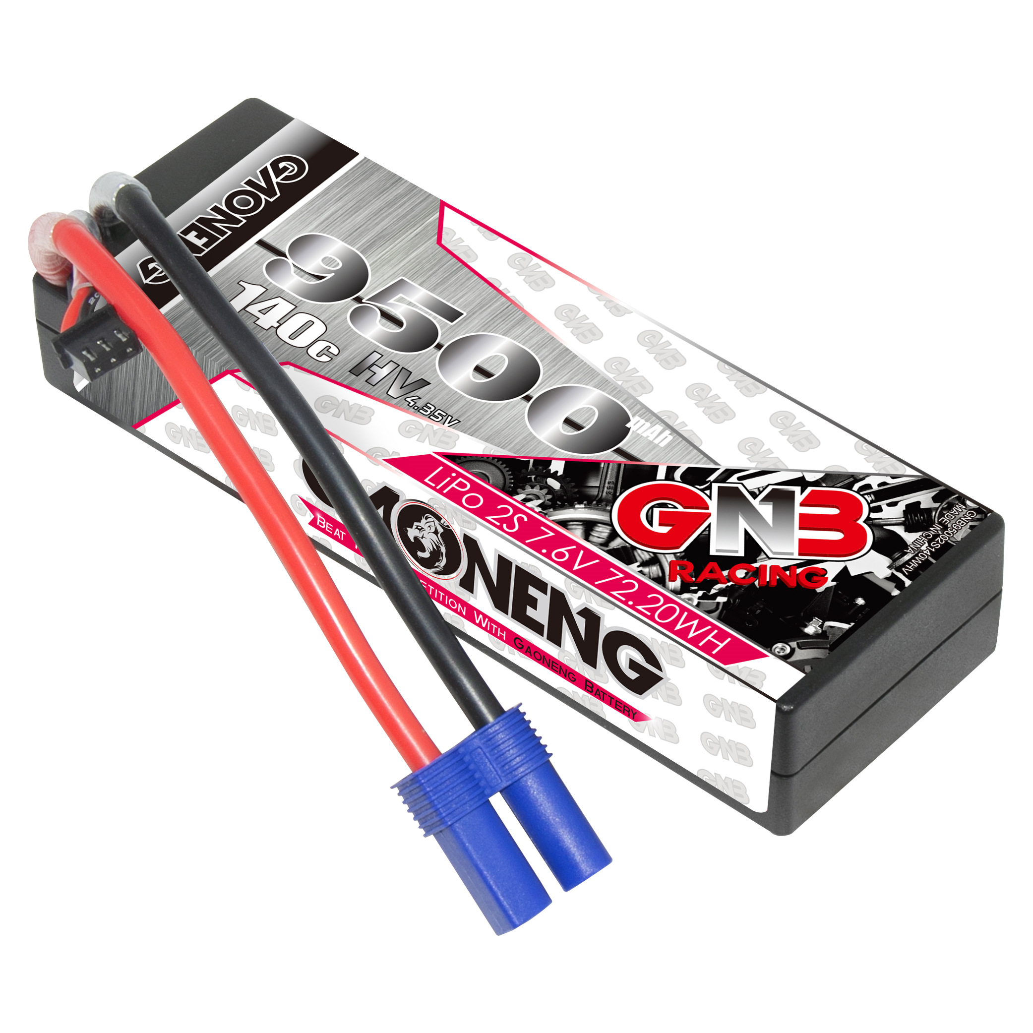 GAONENG GNB LiHV 2S 7.6V 9500mAh 140C Cabled Hard Case LiPo Battery EC5