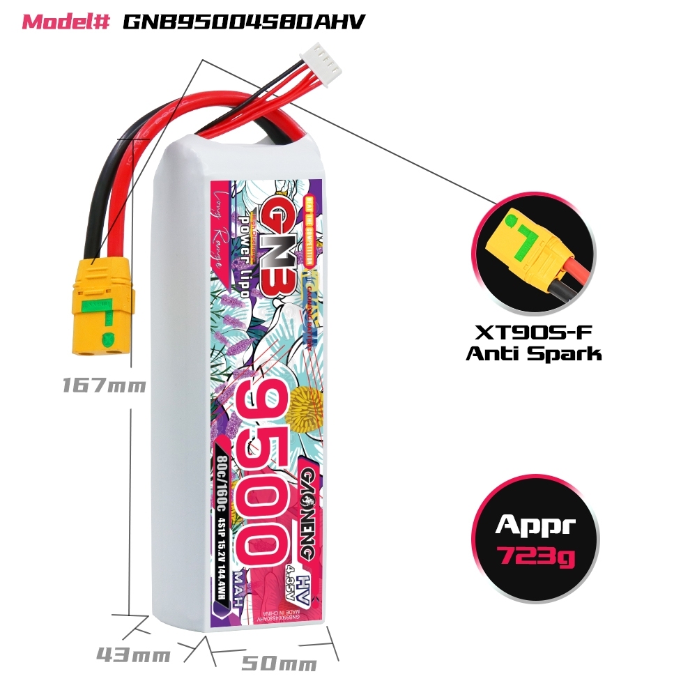 GAONENG GNB HV 4S 15.2V 9500mAh 80C XT90S LiPo Battery