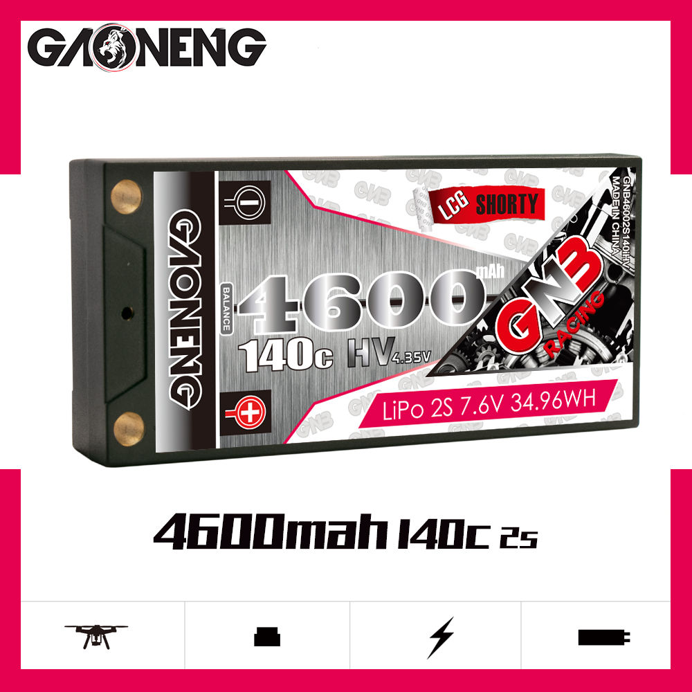 GAONENG GNB LiHV 2S 7.6V 4600mAh 140C LCG Shorty 5mm Bullet Hard Case LiPo Battery (ROAR Approved)