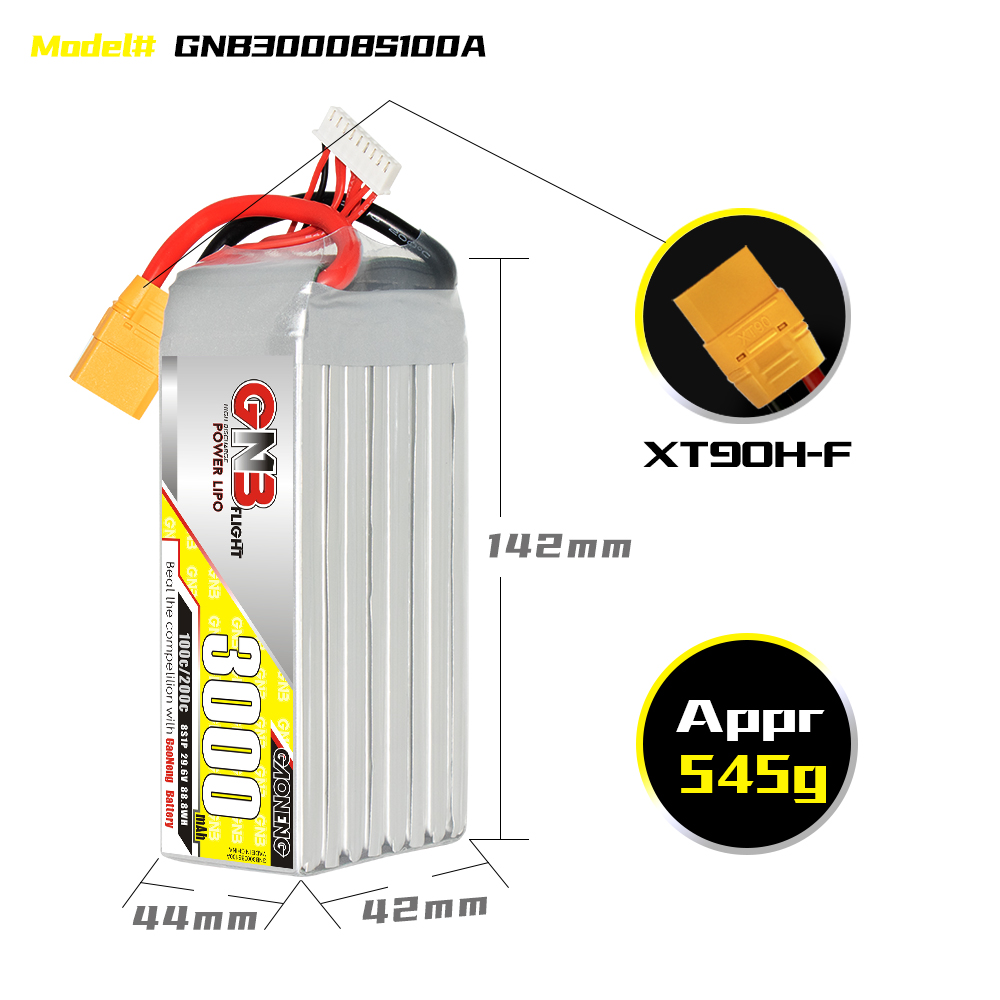 GAONENG GNB 8S 29.6V 3000mAh 100C LiPo Battery XT90