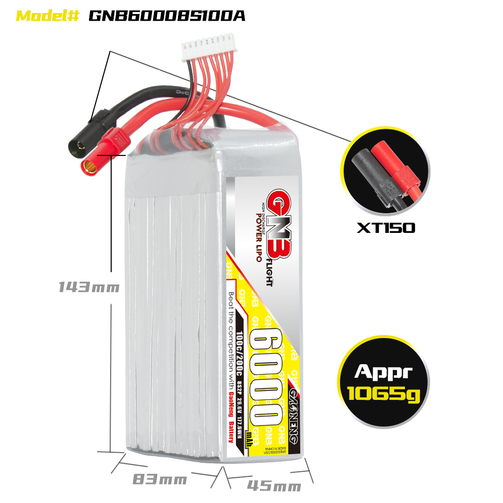 GAONENG GNB 8S 29.6V 6000mAh 100C LiPo Battery XT150
