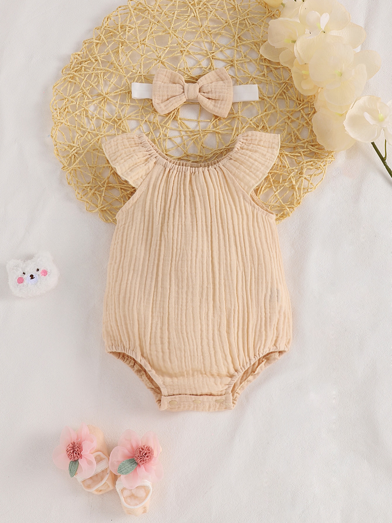 Baby Apricot Scoop Neck Bodysuit With Accessory Headband