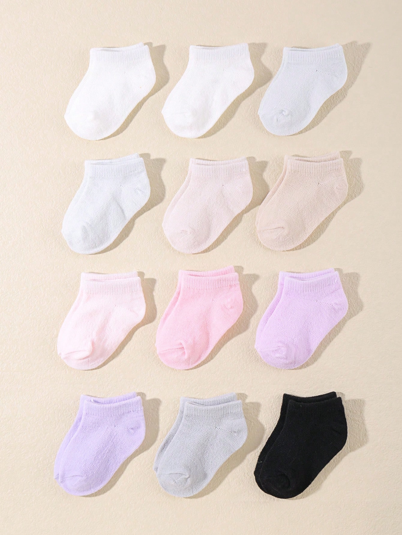 12pairs Baby Solid Socks For Summer
