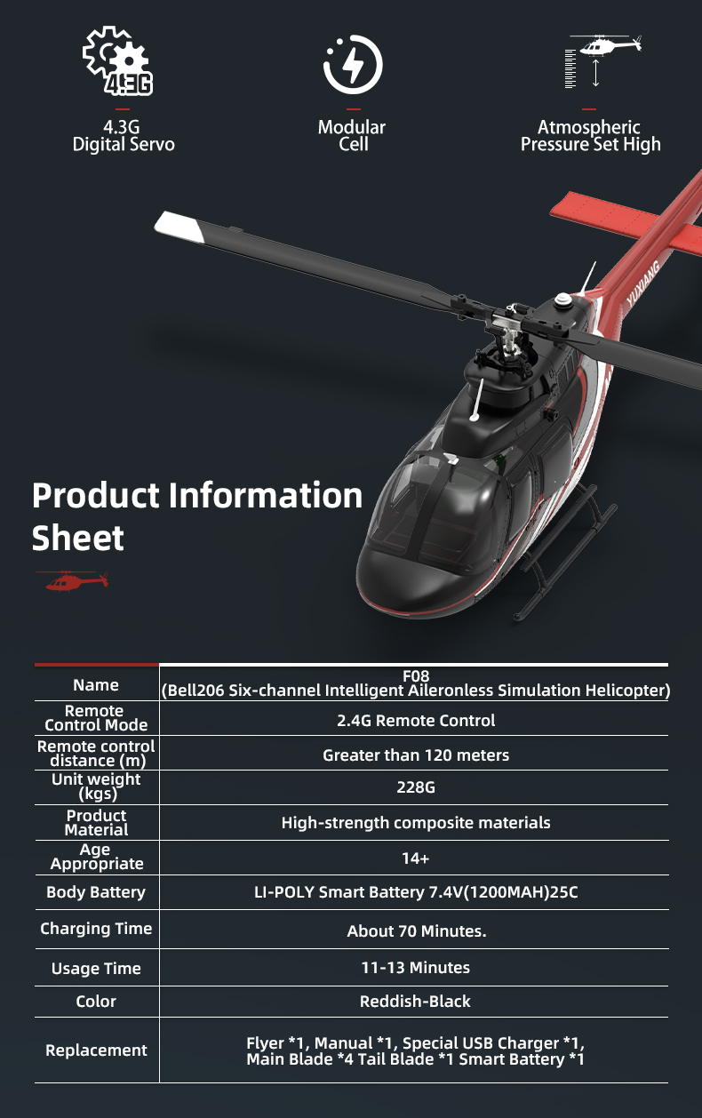 YuXiang F08 Bell206 Jet Ranger Gyro Stabilized 5CH Helicopter-RTF(Not