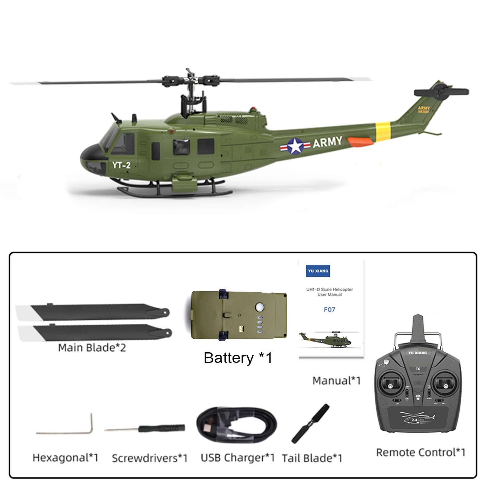 YuXiang F07 UH-1D Gyro Stabilized Helicopter-RTF