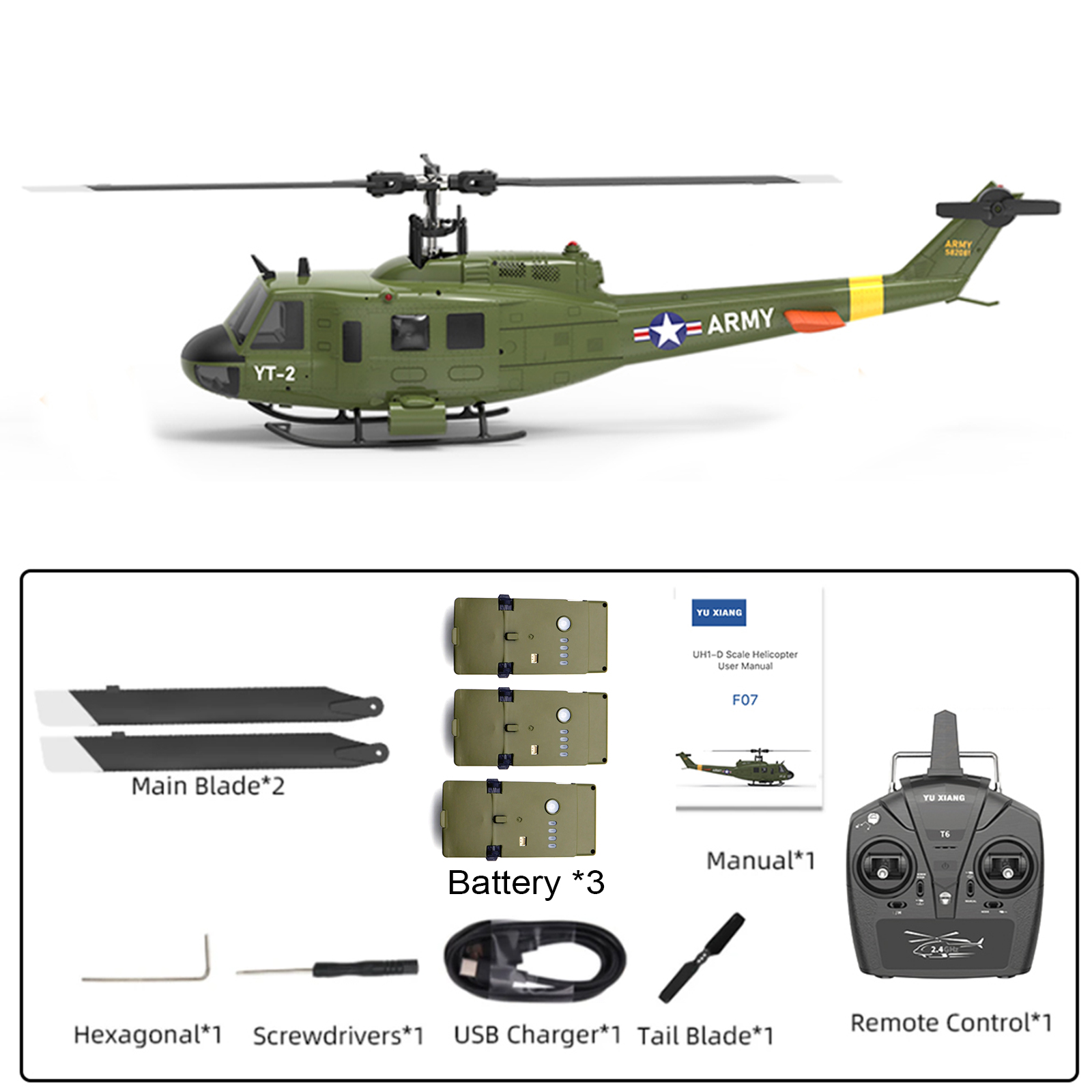 YuXiang F07 UH-1D Gyro Stabilized Helicopter-RTF 