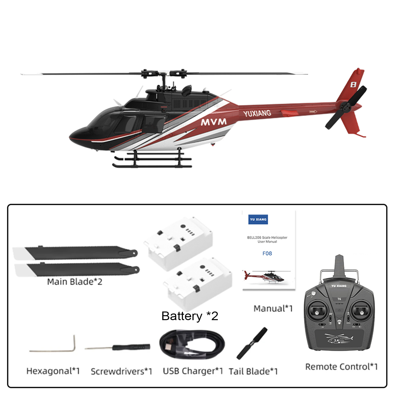 YuXiang F08 Bell206 Jet Ranger Gyro Stabilized Helicopter-RTF