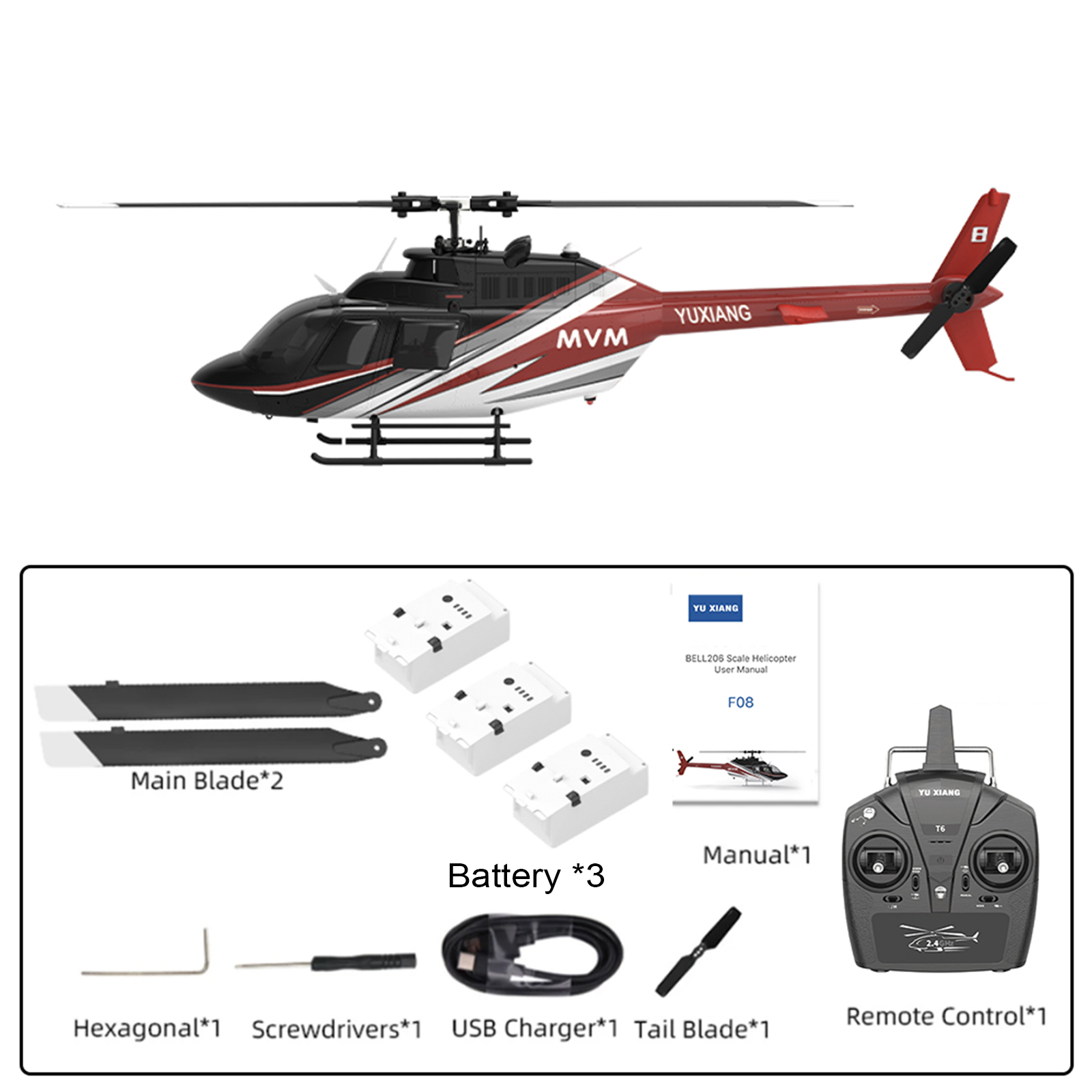 YuXiang F08 Bell206 Jet Ranger Gyro Stabilized Helicopter-RTF