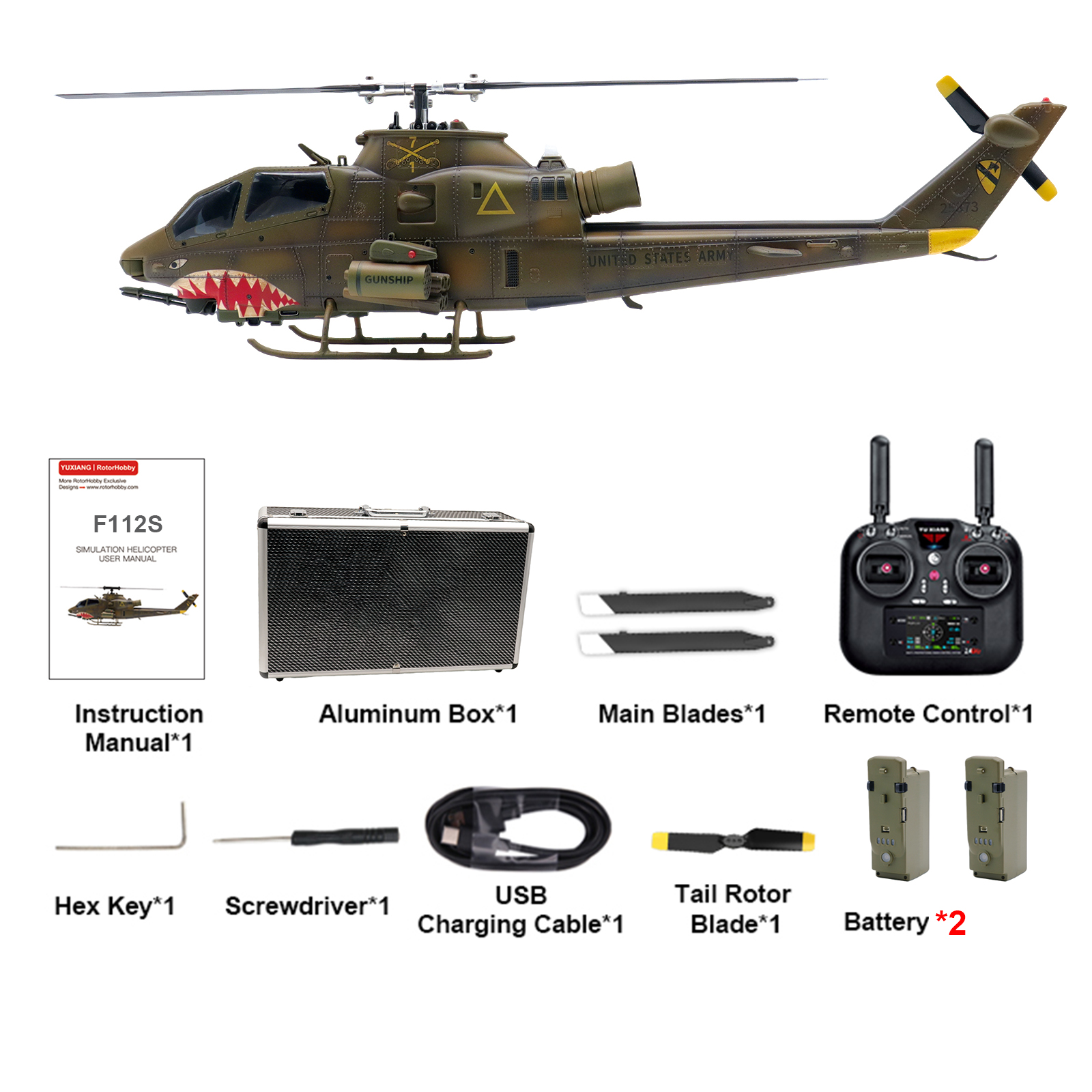 YUXIANG F112S Green Weathered AH-1 Cobra GPS Stabilized Helicopter - RTF