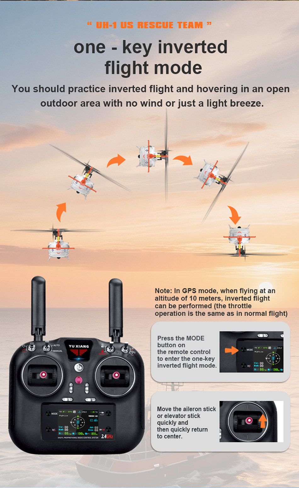 YUXIANG F07S UH-1D Huey GPS Stabilized Helicopter - RTF