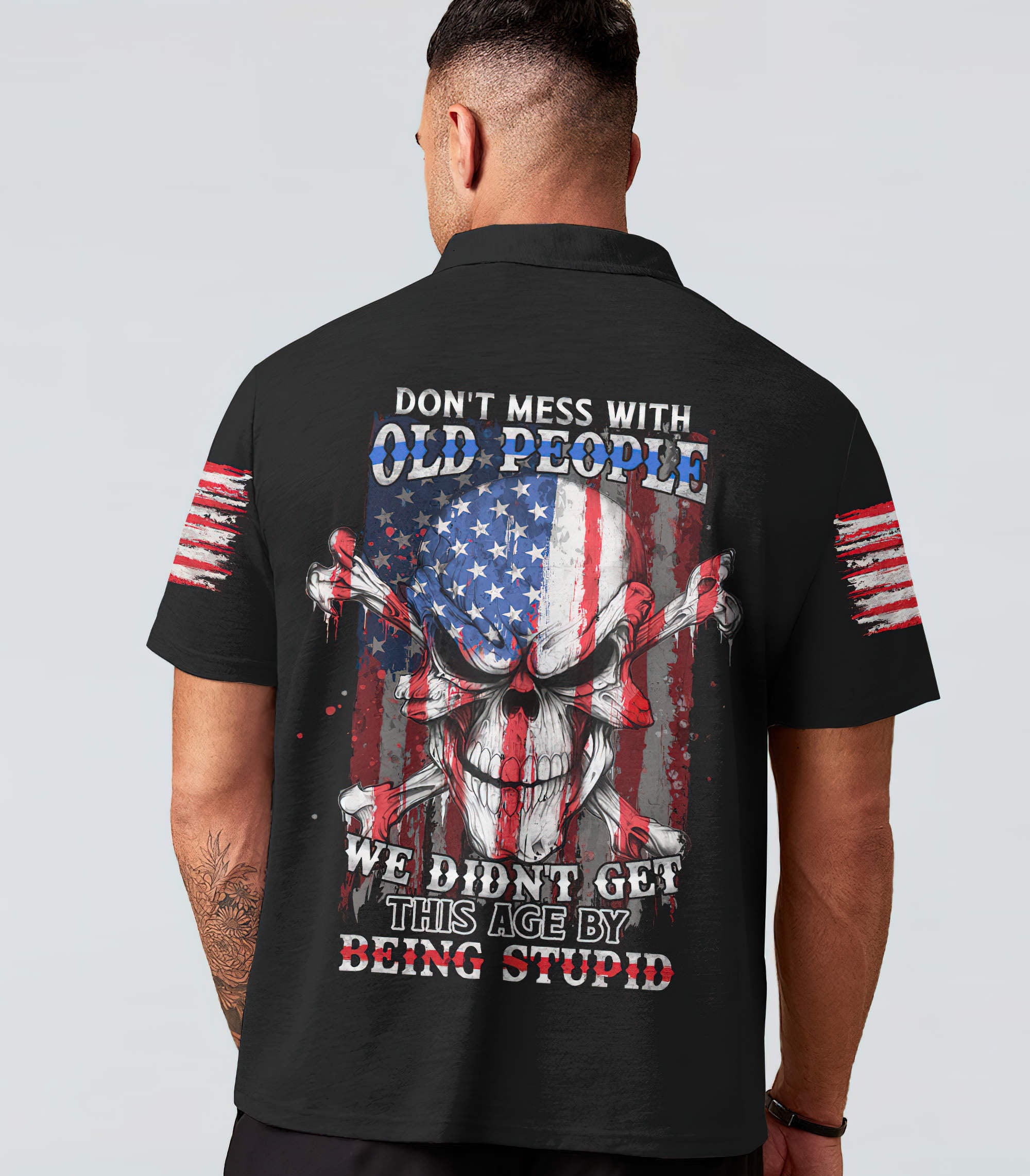 Don't Mess With Old People Patriotic Skull Polo Shirt-Chucker