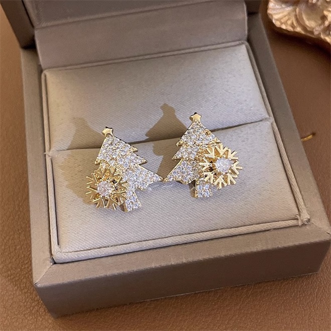 🔥Christmas Pre-sale🎁Spinning Snowflakes Christmas Tree Earrings -Gold🎄