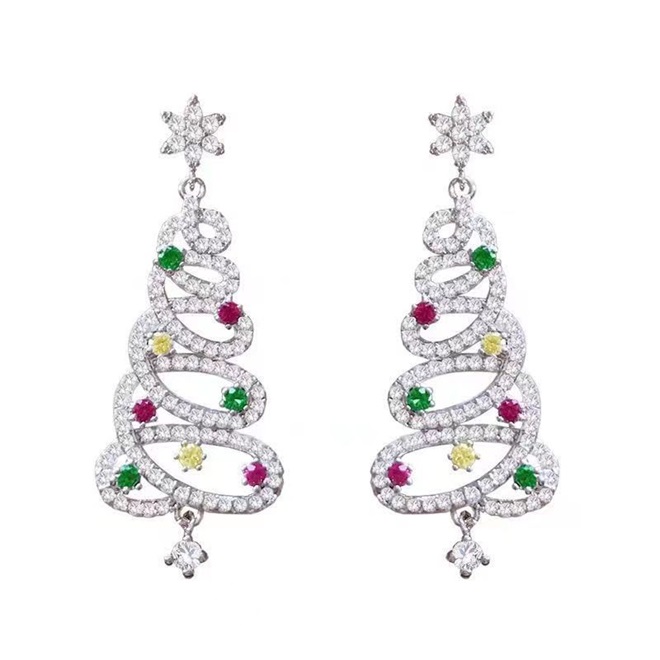 Shiny Christmas Tree Earrings Silver🎄