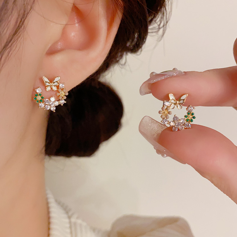 🎄Christmas Hot Sale🎁Butterfly Wreath Zircon Earrings
