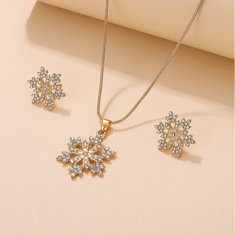 🎁CHRISTMAS PRE SALE 60% OFF🎄 Diamonds Snowflake Earrings Necklace Set