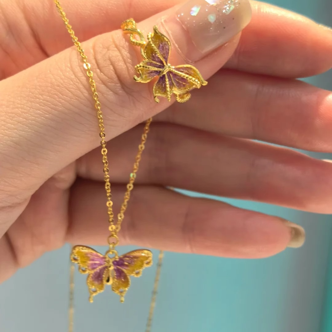Enameled Fantasy Butterfly Jewelry Set