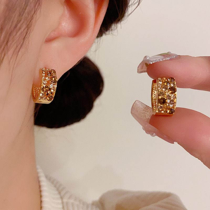 14K Gold-plated Simple And Exquisite Diamond-Encrusted Hoop Earrings