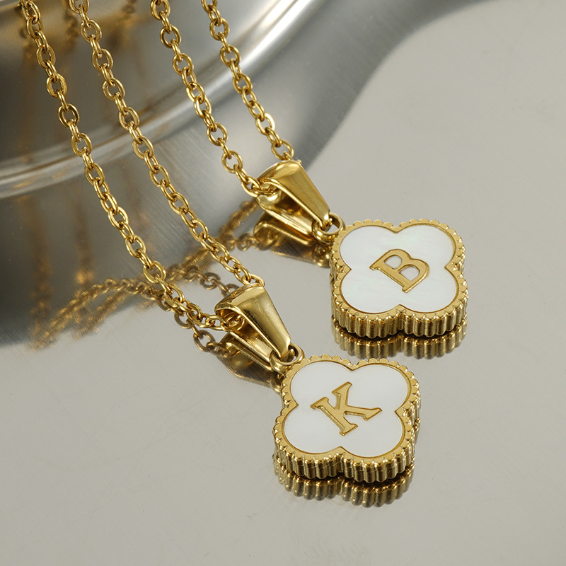 Clover Charms Initial Pendant '18k Gold Plated'-belovejewel.com