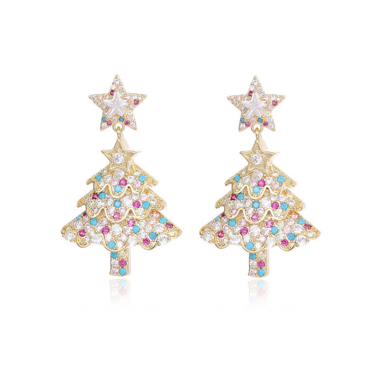New Colorful Zircon Inlaid Christmas Tree Earrings