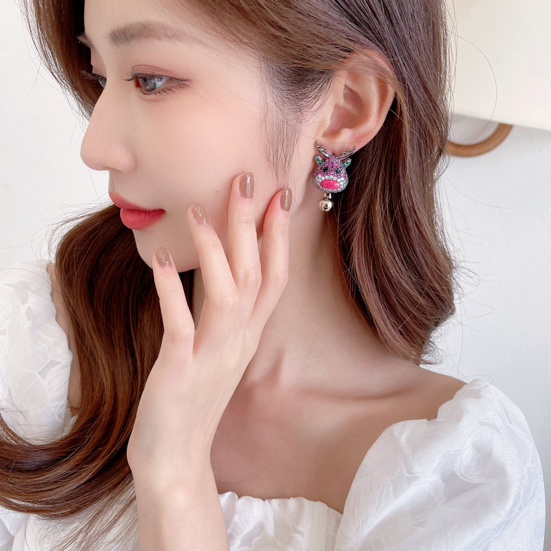 Colorful Zirconia Christmas Bells Moose Earrings