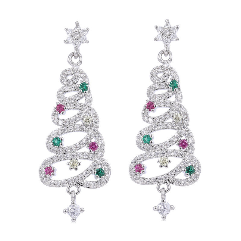  Shiny Diamond Tassel Christmas Tree Earrings