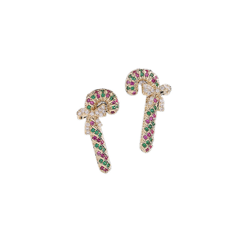 Fashion Christmas Colorful Zircon Bow Decor Fairy Stick Stud Earrings