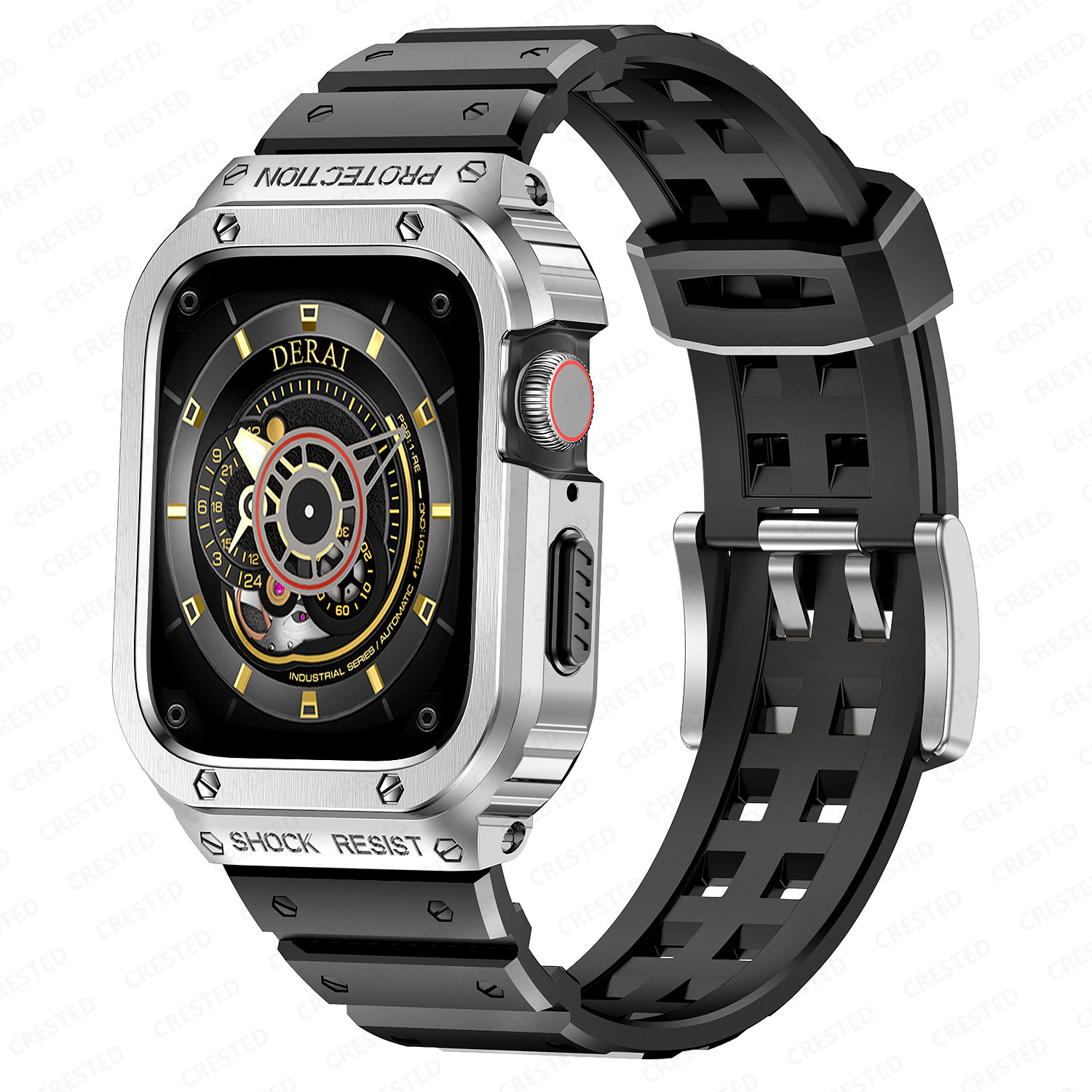Silicone & Stainless Steel Band Alloy Case For Apple Watch