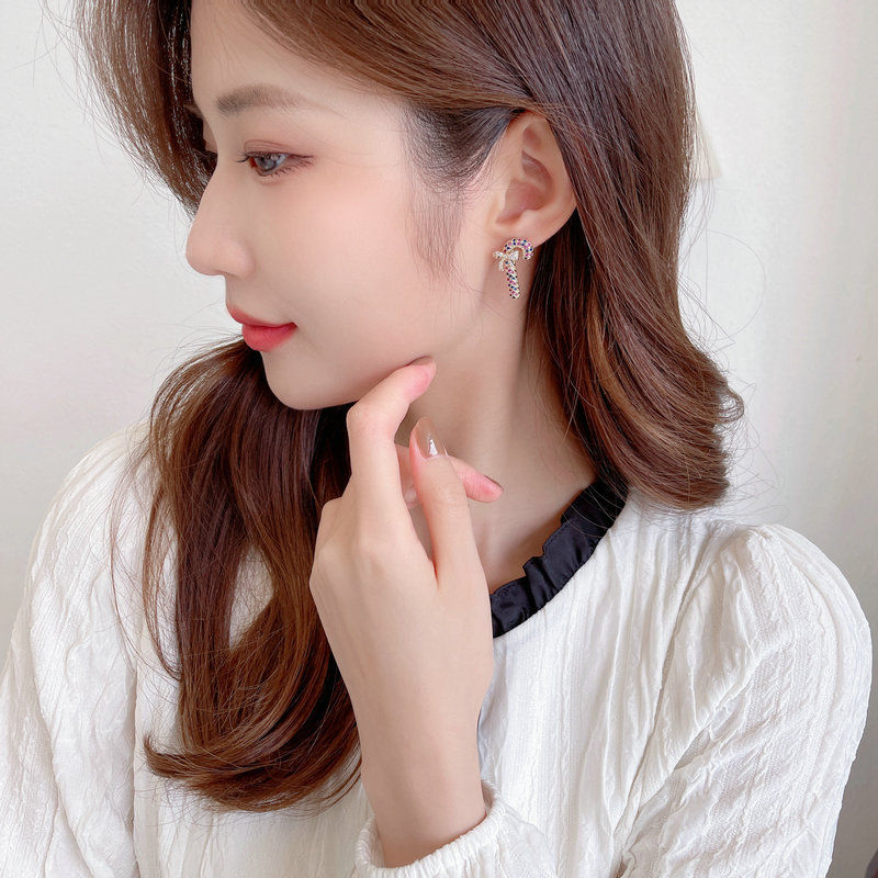 Fashion Christmas Colorful Zircon Bow Decor Fairy Stick Stud Earrings