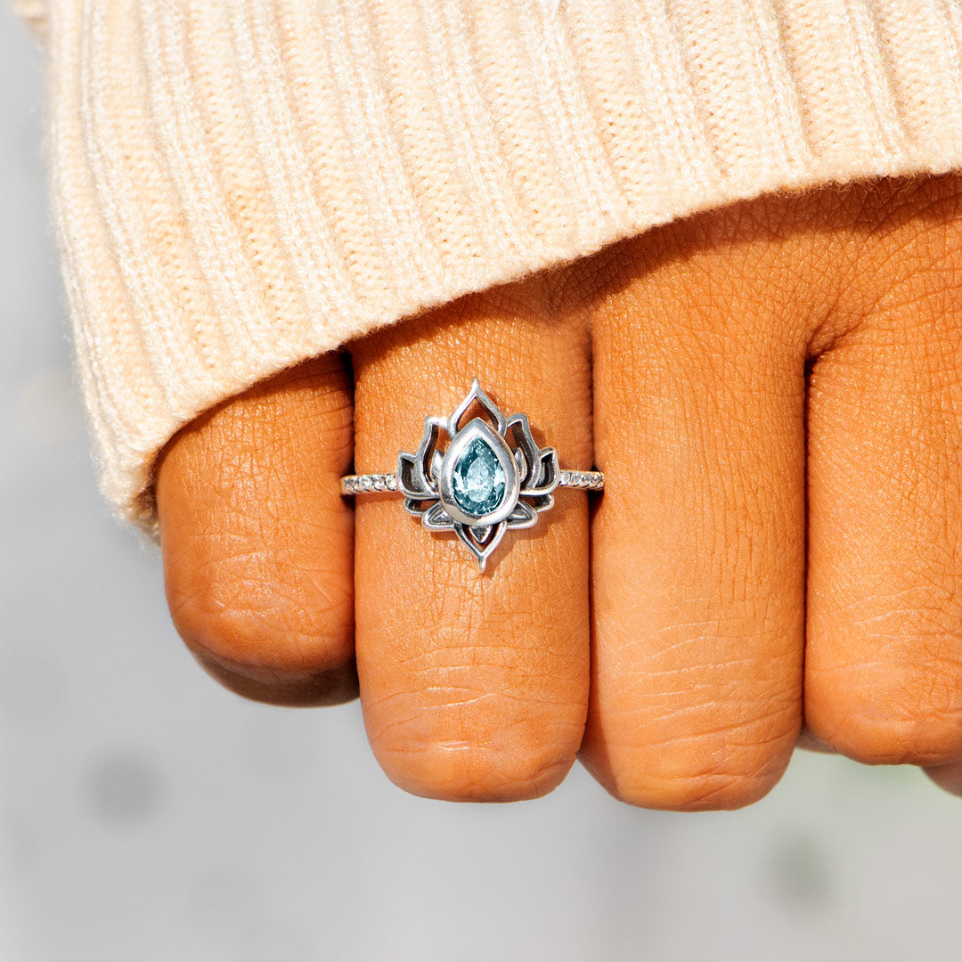 Personalized Name And Birthstone Lotus Ring
