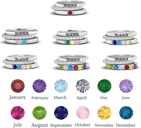 To Mother, Love Kids Personalized Name & Birthstones Ring- 3 Rings Set