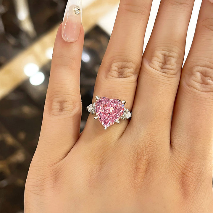 Royal Romantic Pink Stone Heart Cut Engagement Ring In Sterling Silver