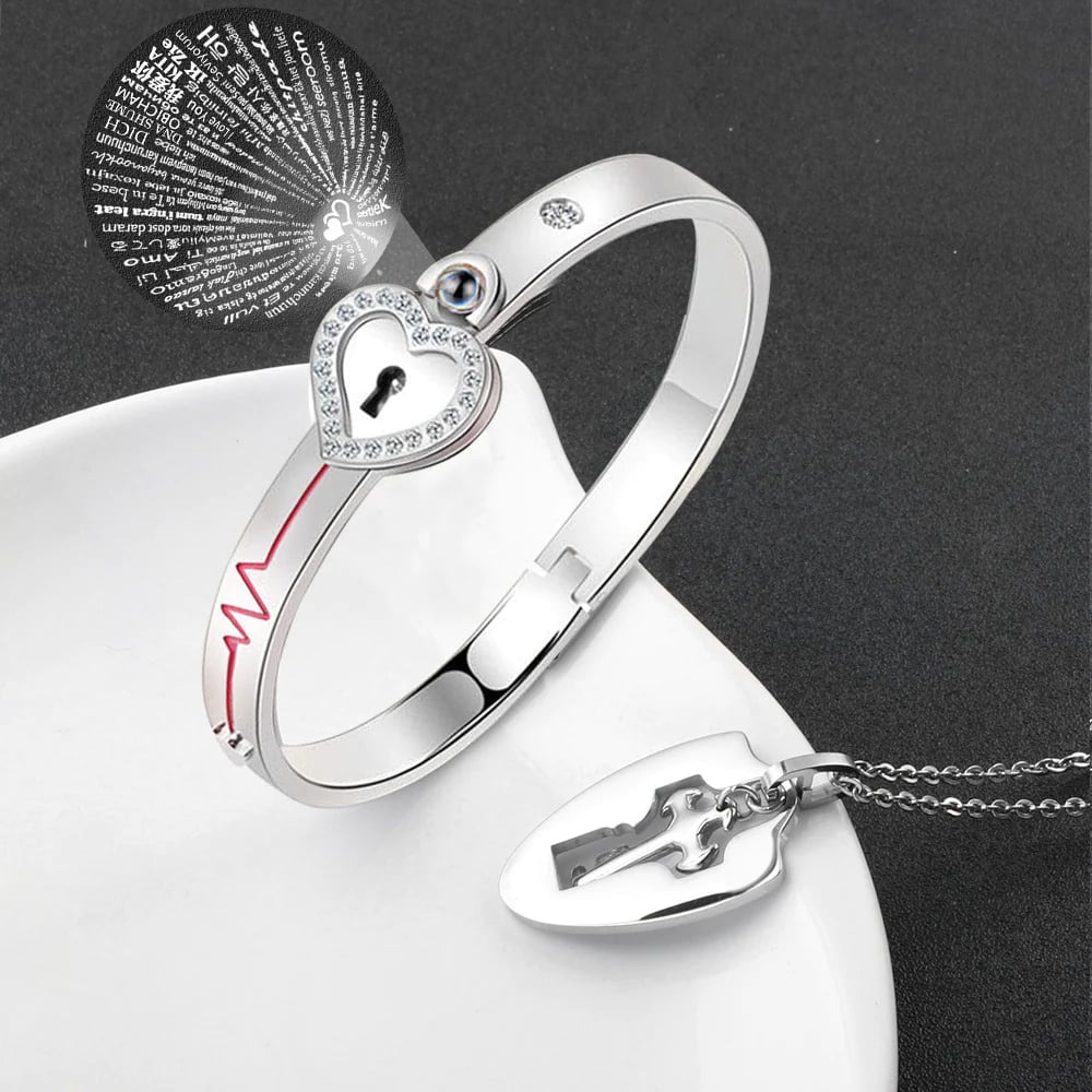 Love Lock Bracelet and Key Necklace Set-belovejewel.com